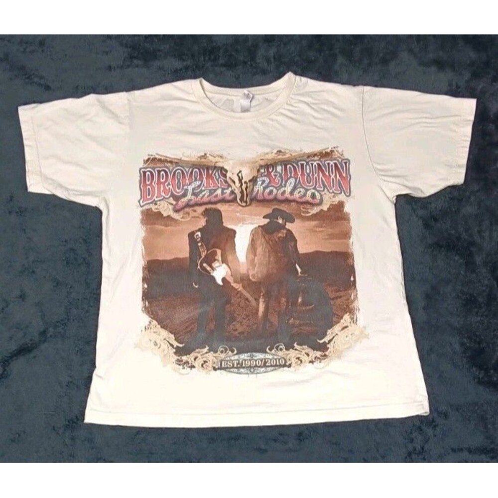 Brooks & Dunn Last Rodeo Tour Graphic Tee Tshirt M Cream Western Country Music